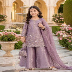 Girls Premium Embroidered Kurti Palazzo Set with Dupatta